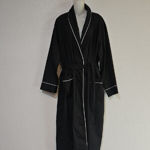 Alexander Del Rossa | Men's Black White Trim Pockets Cotton Loungewear Robe Sz L